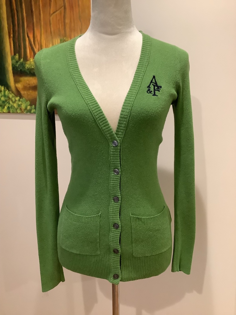 Abercrombie & Fitch Bright Green V-Neck Button Cardigan Size S